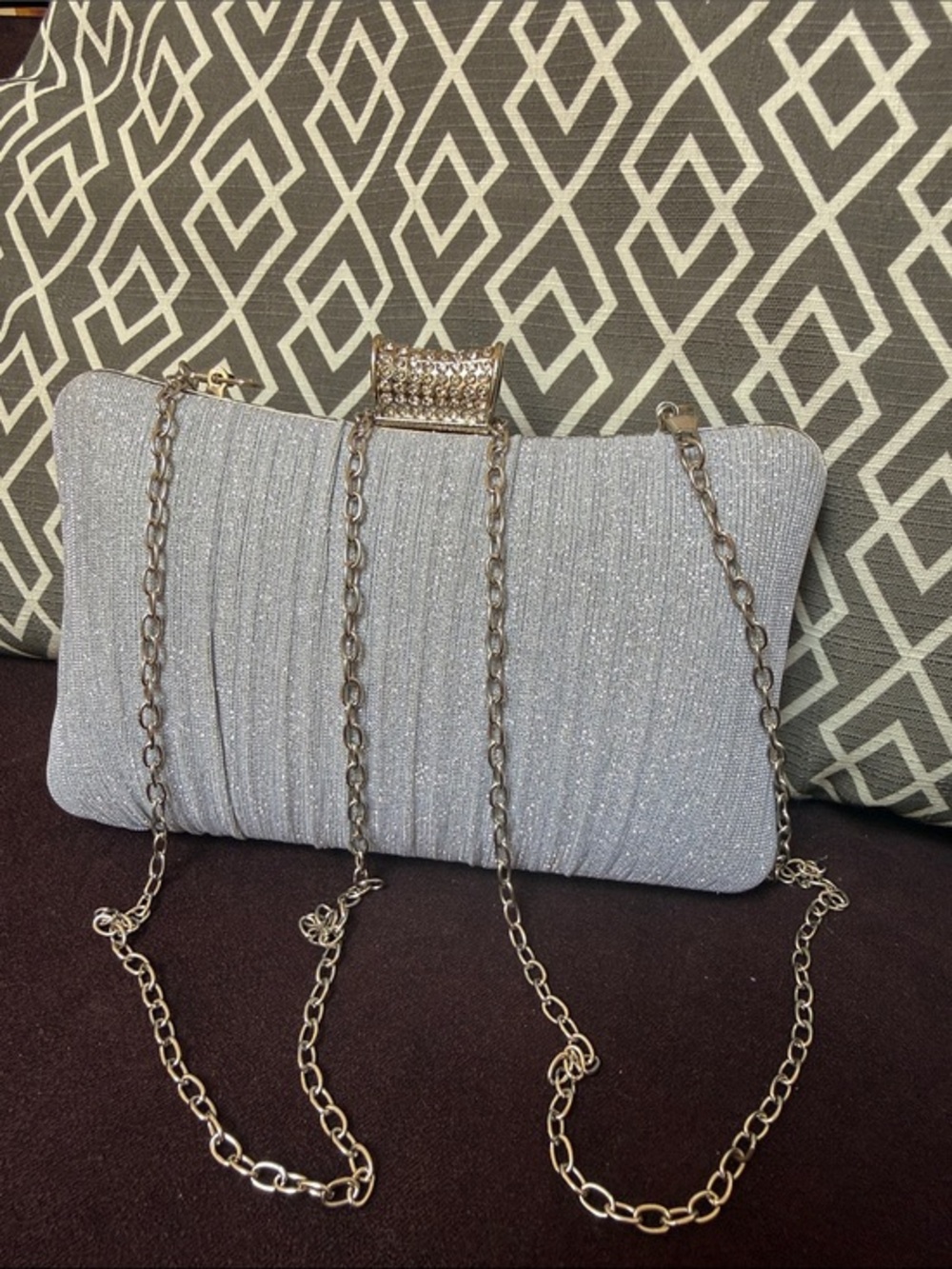 Unbranded Good Quality Elegant Silver Evening Clutch with Rhinestone Accent